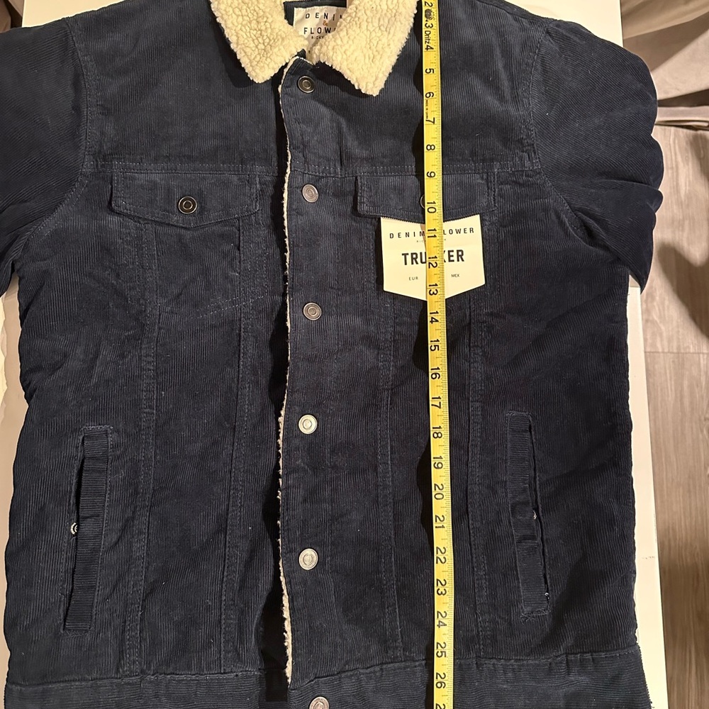 Denim and Flower Navy Corduroy Jacket with Sherpa Collar - Picture 9 of 9